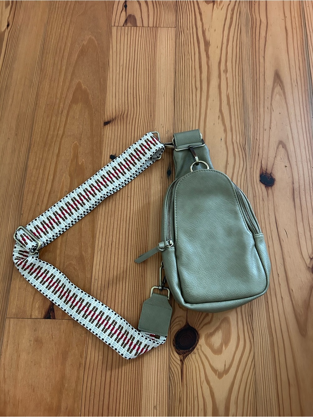Urban Originals Olive Green Crossbody Sling Bag with Patterned Strap